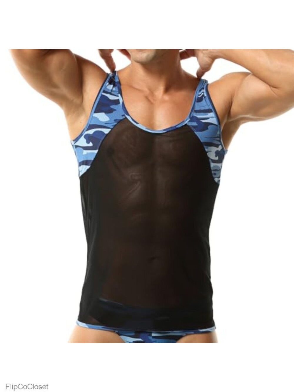 Men's Camouflage Mesh Patchwork Breathable Tank Top Sleeveless Underwear